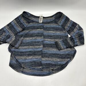 Free People Oversized Sweater Women’s Size XS Blue Gray Stripe Boat Neck